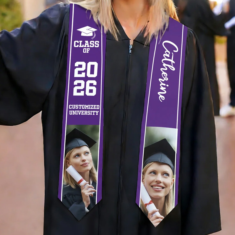 Personalized Multicolor Photo Graduation Sash with Name School and Year Graduation Gift for Class of 2026 Graduates