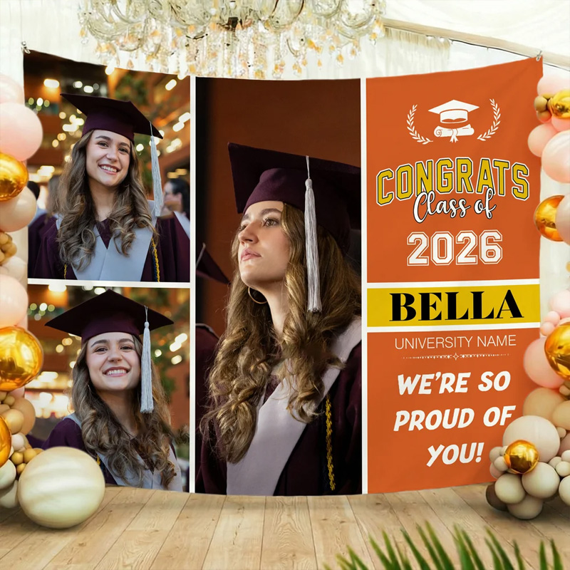 Personalized 3 Photos Multicolor Graduation Tapestry Banner with Name and Year Unique Graduation Party Gift for Graduates Families Friends