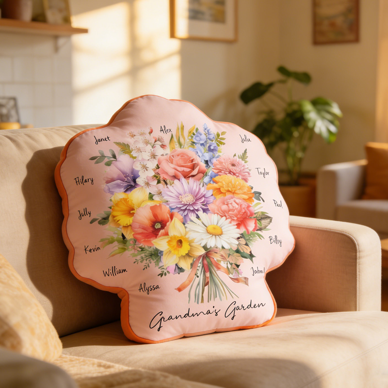 Personalized Garden Flower Bouquet Gift Custom Family Name Mothers Day Home Decor 3D Print Pillow