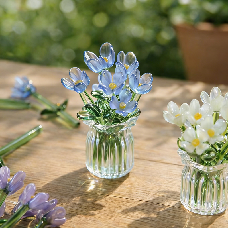 Glass Birth Month Flower Hand Colorful Handmade Mini Crystal Flower Bouquet Gift For Home Office Decor Friendship Keepsake Mother's Day Gift