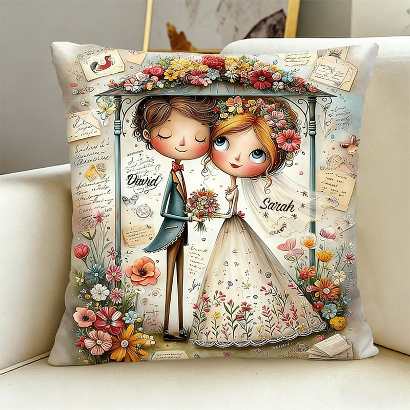 Personalized Cartoon Couple Pillow with Name Valentine's Day Anniversary Gift for Couples