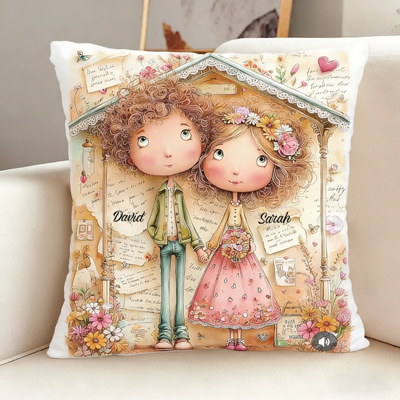 Personalized Cartoon Couple Pillow with Name Valentine's Day Anniversary Gift for Couples