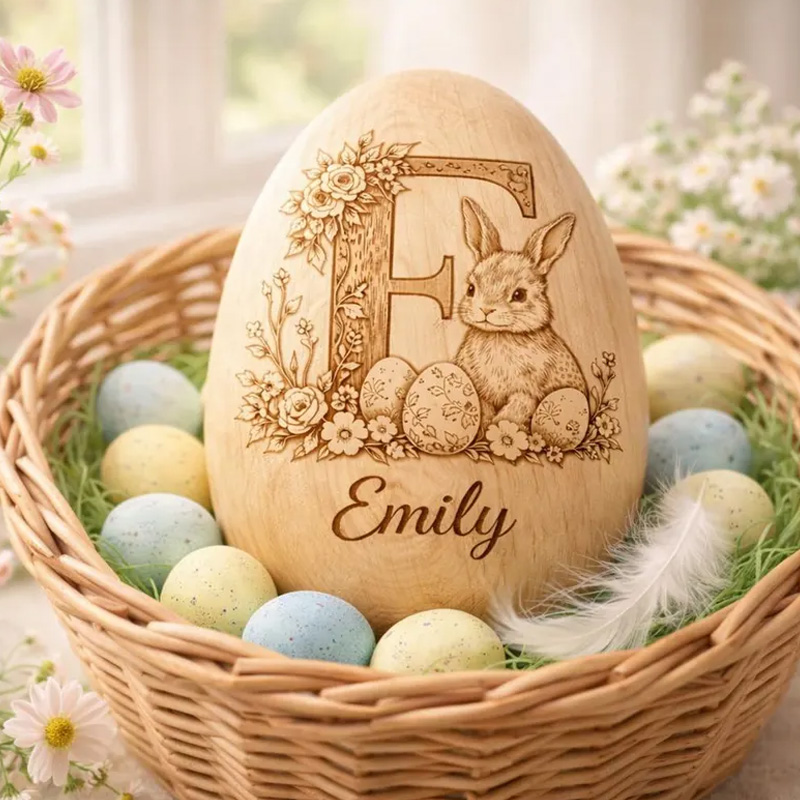 Personalized Engraved Bunny Gift Custom Name Keepsake for Kids Easter Celebration Holiday Decoration Wooden Easter Egg