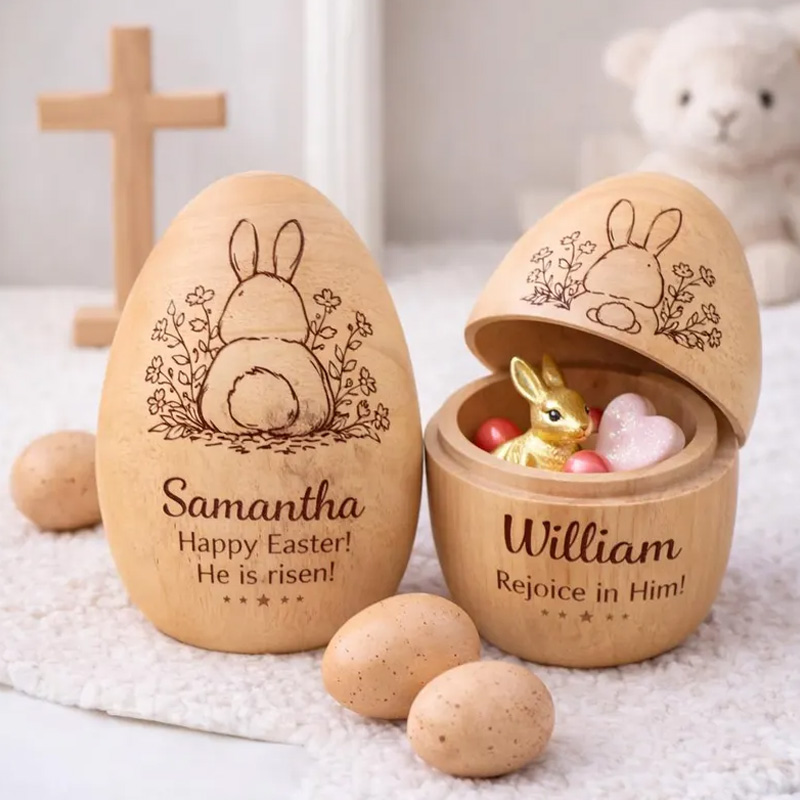 Personalized Engraved Bunny Gift Custom Name Egg for Kids Easter Celebration Holiday Keepsake Fillable Wooden Easter Egg