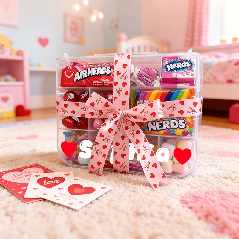 Personalized Candy Gift Set with Heart Bow Decoration Sweet Treat Basket for Kids Birthdays Valentines Day Party Favors and Special Celebrations