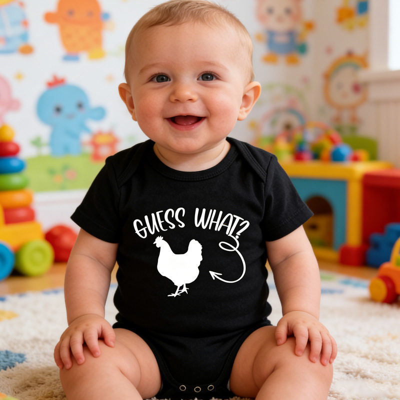 Funny Guess What Chicken Print Cute Gift for Infant Toddler Easter Outfit Personalized Baby Bodysuit Gift for New Baby