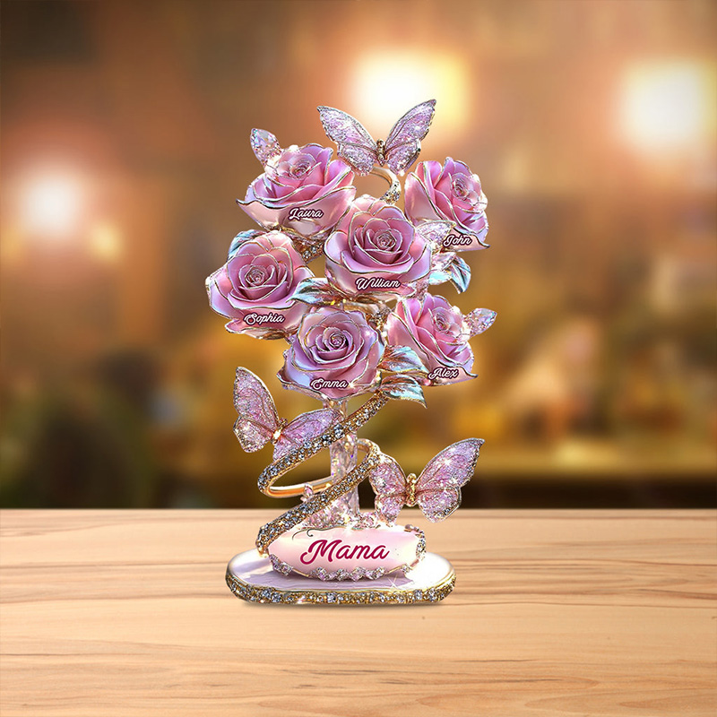 Personalized Colorful Rose Flower Butterfly Light Gift with Names for Mom Birthday Anniversary Personalized Mother Custom Shaped Acrylic Plaque