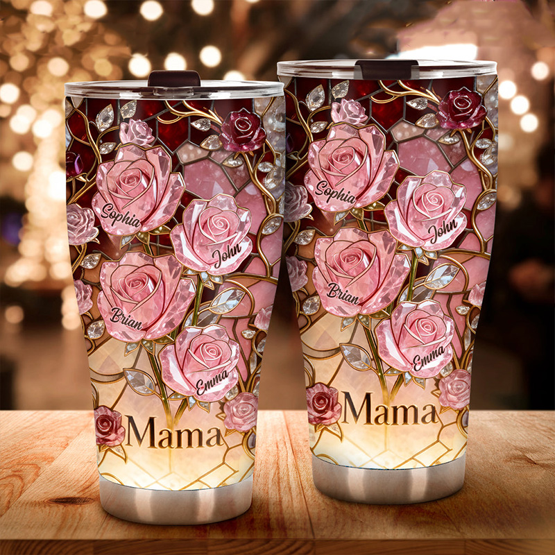Personalized Colorful Rose Flower Butterfly Light Gift with Names for Mom Birthday Mothers Day Gift Personalized Tumbler