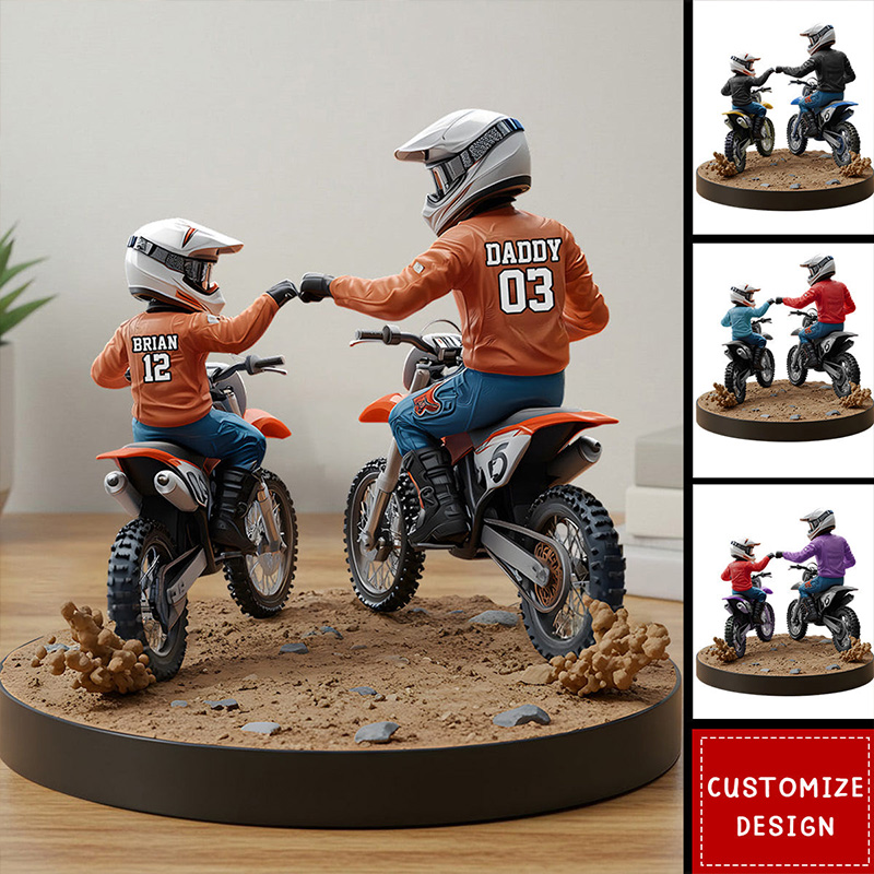 Personalized Father and Son Dirt Bike Riding Figure Custom Gift for Dad Birthday Sports Lovers Home Decoration