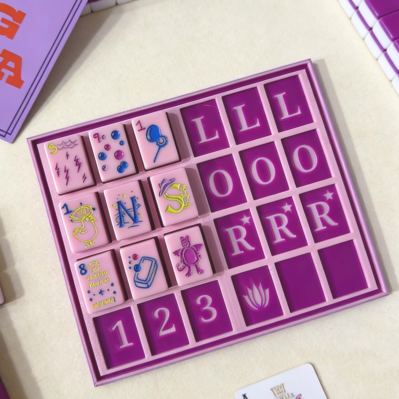 Personalized Pink Purple Mahjong Tile Game Set Creative Gift for Game Lovers Unique Decoration 3D Solo Mahjong Board