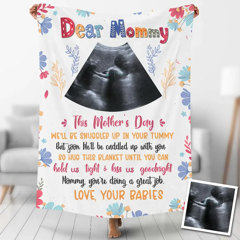Personalized Ultrasound Photo Mothers Day Gift Custom Message Baby Announcement Pregnancy Reveal Blanket