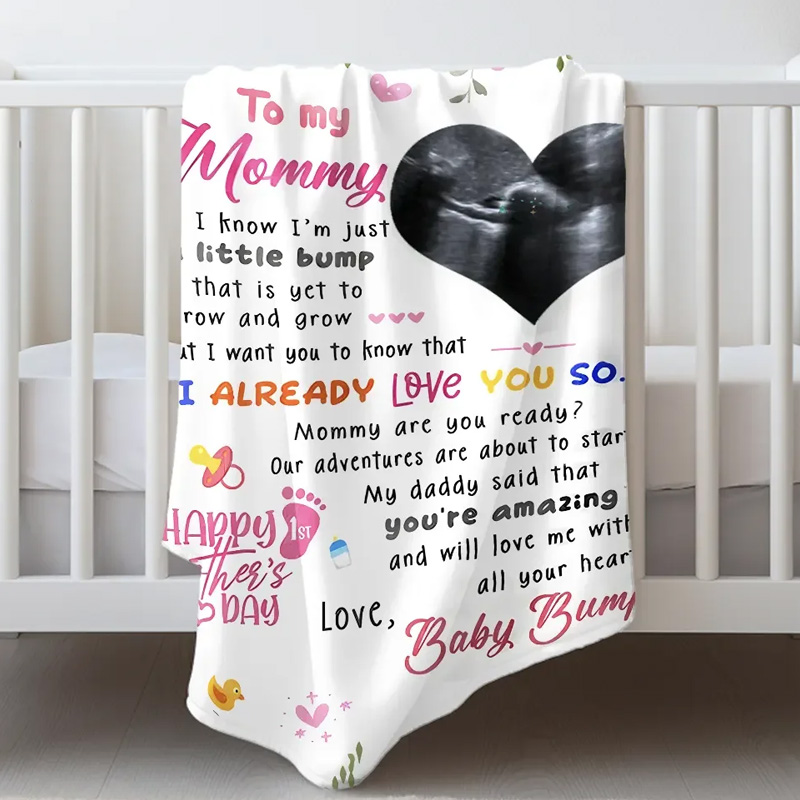 Personalized Ultrasound Photo Baby Announcement Gift Heartfelt Message Pregnancy Reveal Mothers Day Blanket