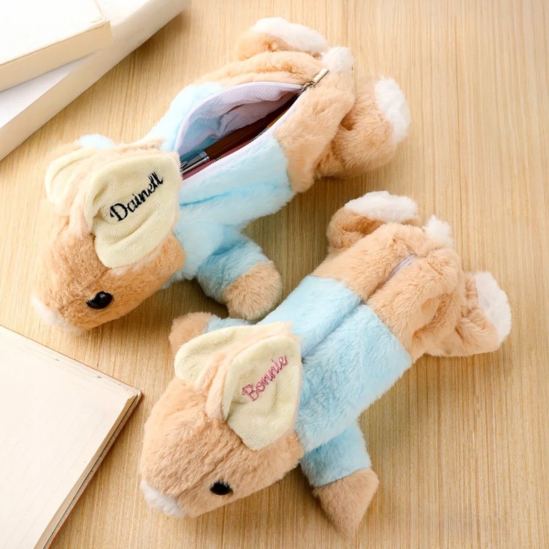 Personalized Bunny Rabbit Plush Pencil Bag with Embroidered Name School Stationery Christmas Back to School Easter Gift for Kids