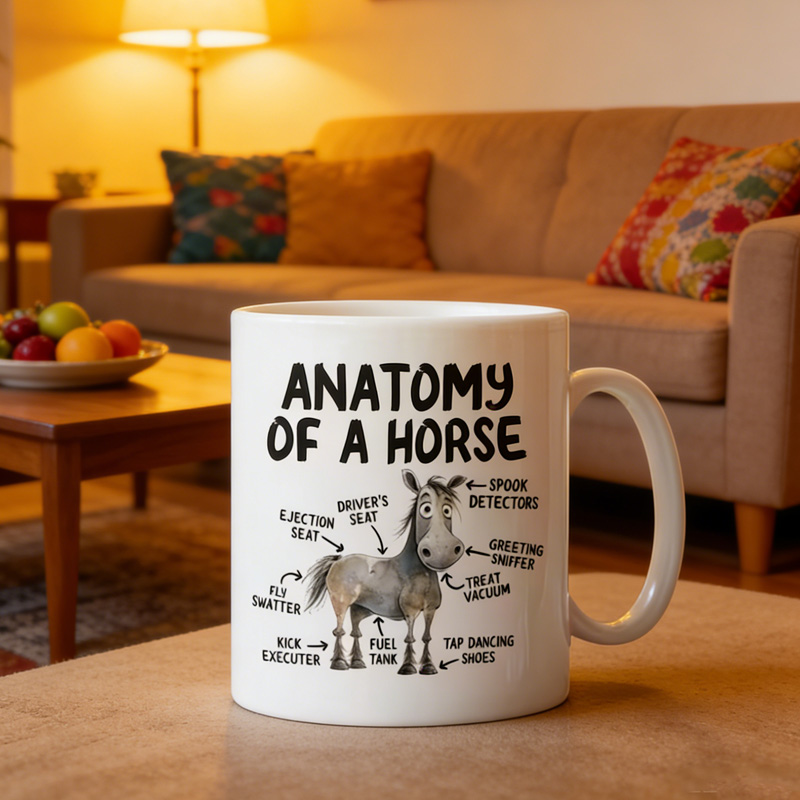 Funny Anatomy Of A Horse Cartoon Gift For Equestrian Rider Horse Lover Coffee Cup Mug
