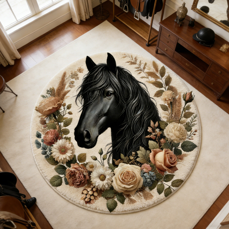 Personalized Horse Floral Decor Gift For Equestrian Lovers Rustic Country Style Home Living Room Rug