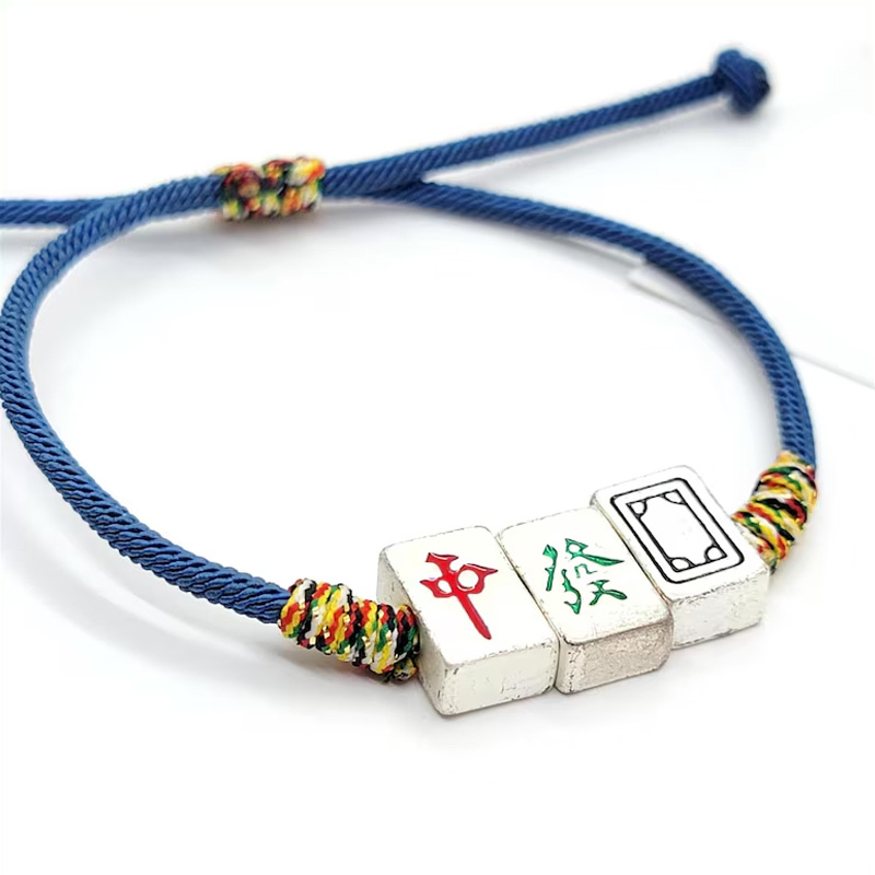Mahjong Tile Bracelet Handmade Lucky Gift For Game Lovers Adjustable Rope Jewelry For Women And Men Bracelet Dragon Symbol Pull Cord Jewelry