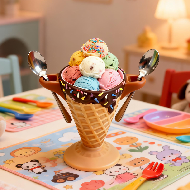 Cute Ice Cream Pint Holder 3D Printed with 2 Spoon Slots Cozy Birthday Gifts for Kids