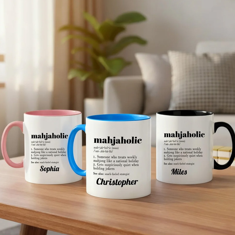Personalized Mahjaholic Ceramic Mug with Name Birthday Mahjong Club Christmas Gift for Mahjong Lover Player