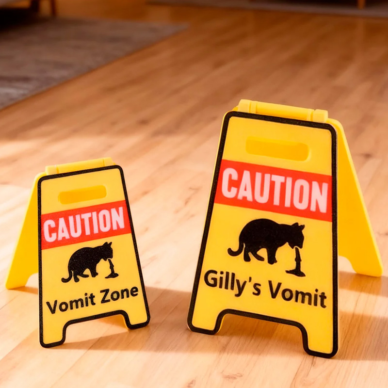 Personalized Funny Cat Vomit Silhouette Caution Sign with Text Desk Decor Daily Use Gag Gift for Cat Owner Lover