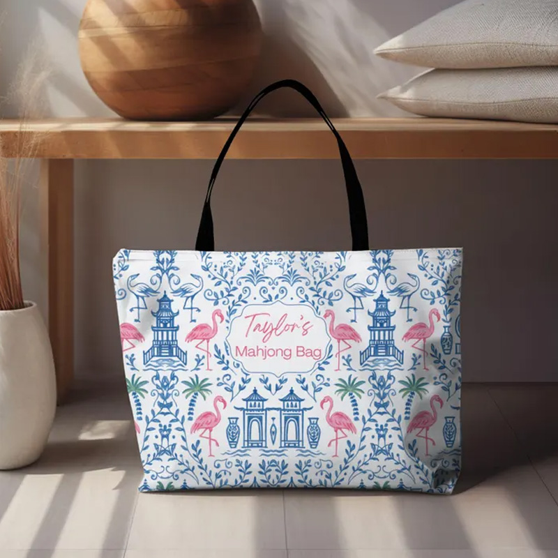 Personalized Custom Name Gift Stylish Travel Accessory Unique Game Lover Present Carryall Mahjong Tote Bag