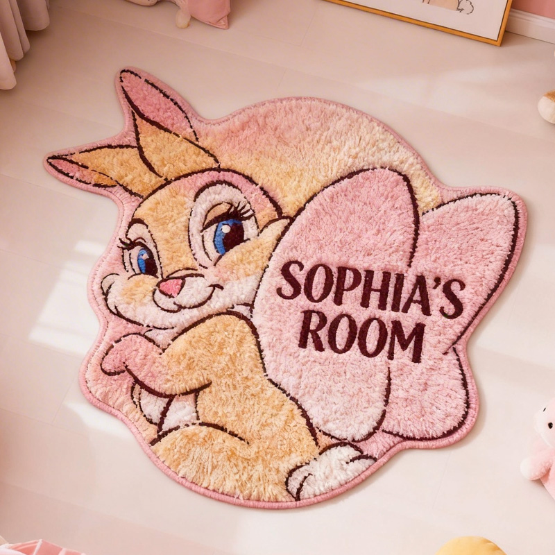Personalized Name Gift Soft Cute Bunny Kids Bedroom Nursery Floor Mat Playroom Decor Rug Gift for Her