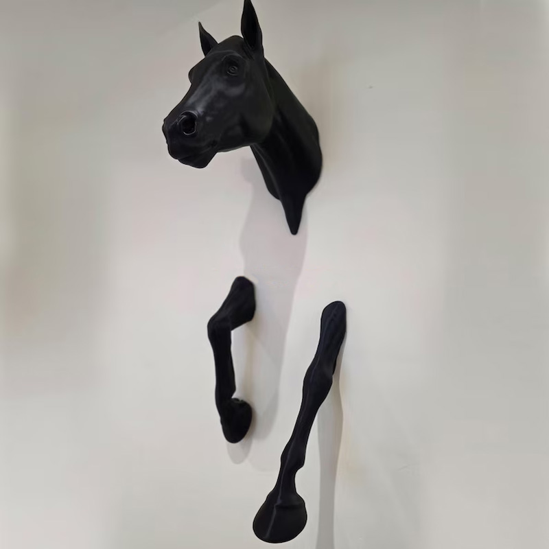 3D Printed Black Horse Head and Legs Wall Art Sculpture Creative Home Decor Gift Unique Gift for Horse Lovers