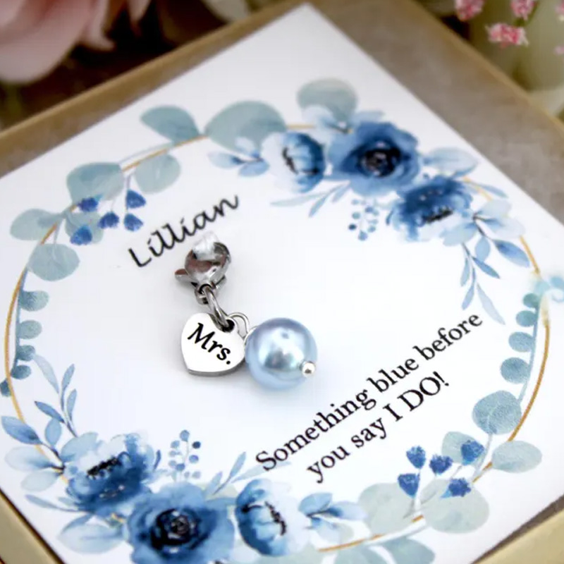 Personalized Custom Name Wedding Gift Something Blue Charm Bridal Accessory for Bride Blue Bouquet Clip with Pearl