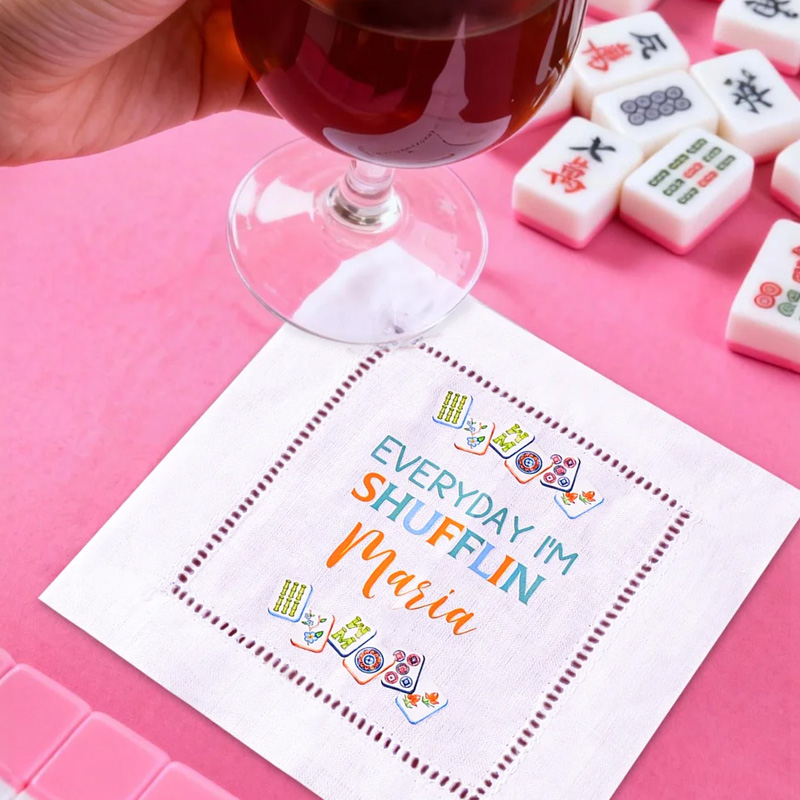 Personalized Multicolor Mahjong Design Linen Cocktail Napkin with Name Party Home Decor Birthday Gift for Family Friends Mahjong Lovers