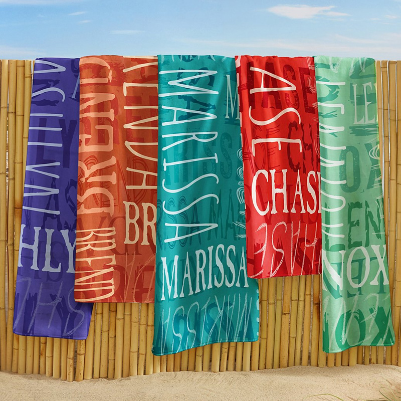 Personalized Colorful Name Pattern Soft Absorbent Summer Vacation Poolside Essential Name Signature Style Beach Towel