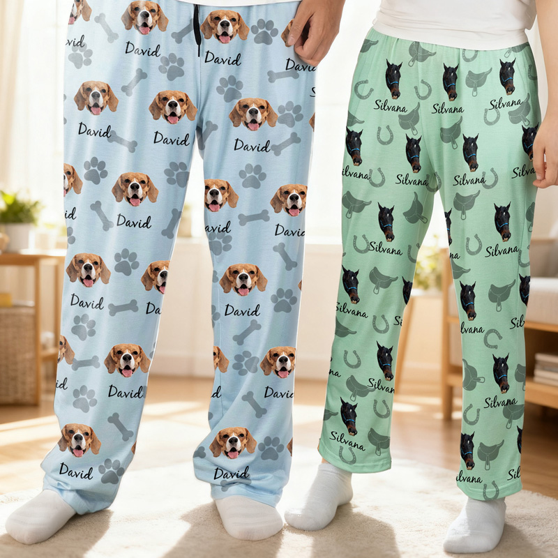 Personalized Cute Pet Face Name Pattern Soft Cozy Sleepwear Comfortable Matching Family Lounge Wear Kid Pajama Pants