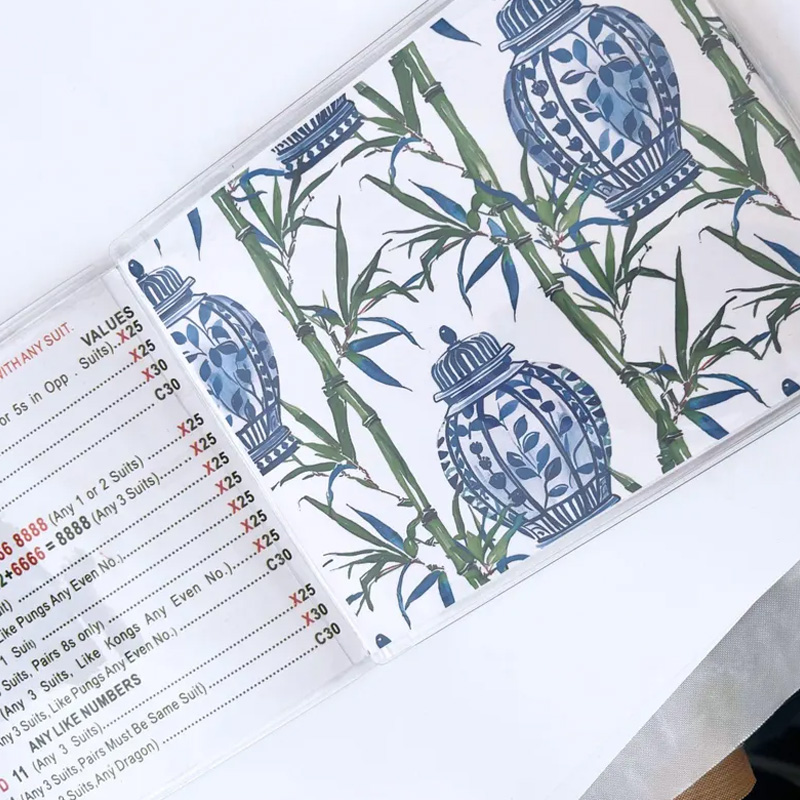 Personalized Custom Name Blue Floral Bamboo Pattern Unique Gift for Game Lovers Elegant Storage Mahjong Card Protector