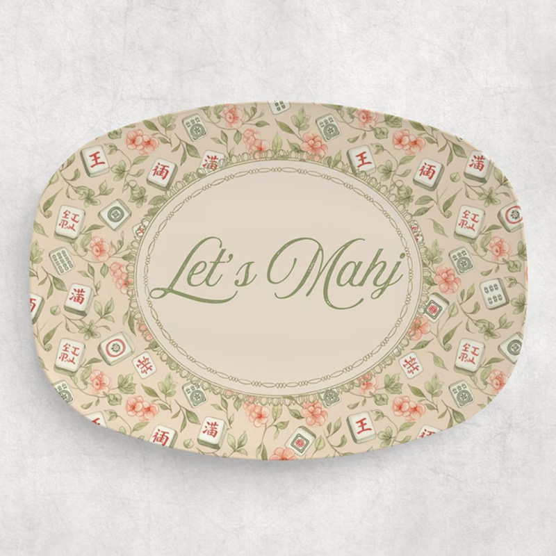 Elegant Floral Pattern Decorative Tableware Unique Gift for Game Nights Home Entertaining Essentials Mahjong Serving Platter