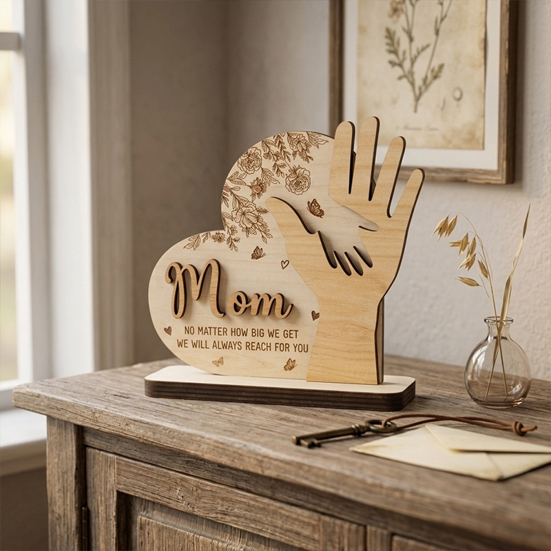Wooden Handprint Heart Plaque Gift Unique Home Decoration for Mothers Day Anniversary Keepsake