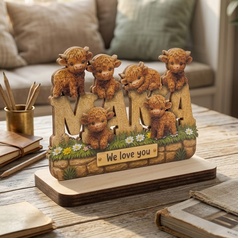 Cute Highland Cow Family Figurine Gift Rustic Farmhouse Style Home Decoration Collectible Sculpture Keepsake