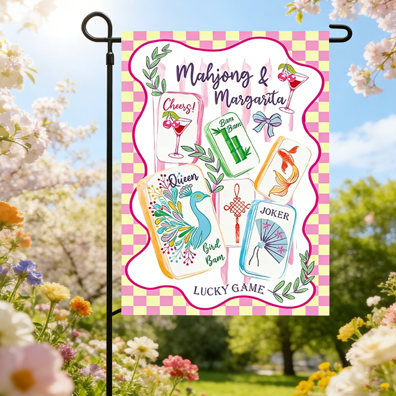 Colorful Cheerful Outdoor Party Game Lovers Decorative Banner Fun Home Yard Decor Mahjong Time Garden Flag