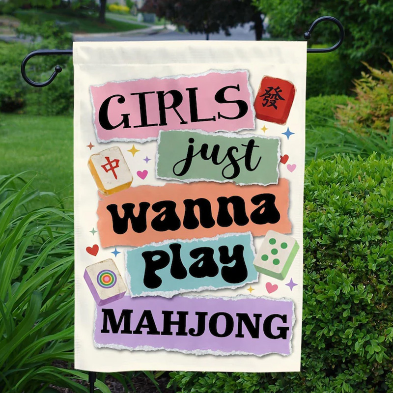 Fun Colorful Playful Ladies Game Lovers Outdoor Party Yard Home Decoration Gift Mahjong Time Garden Flag