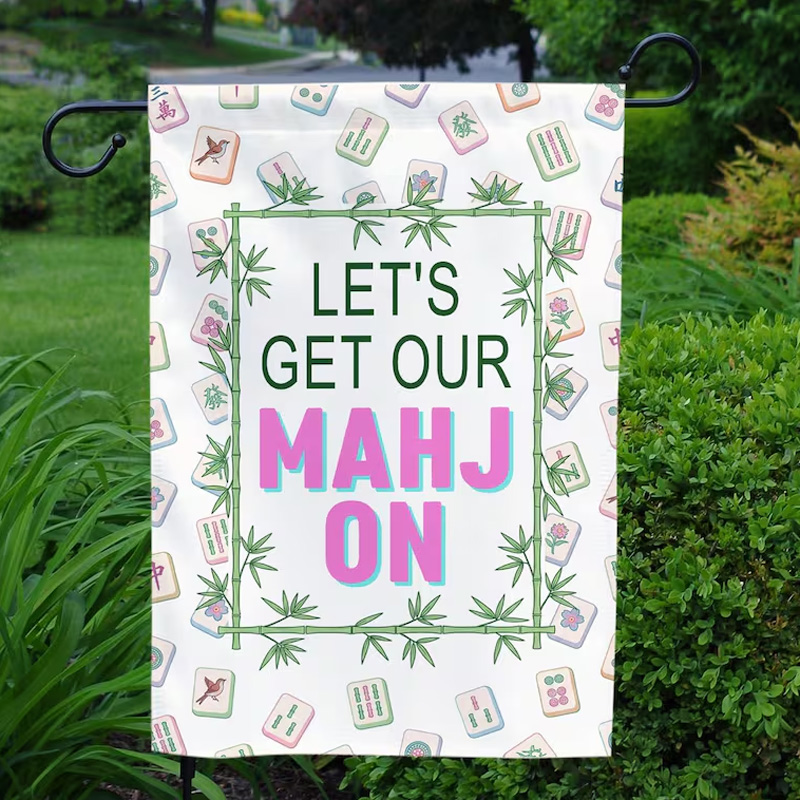 Vibrant Fun Playful Outdoor Game Lovers Yard Party Decorative Home Accent Gift Mahjong Time Garden Flag