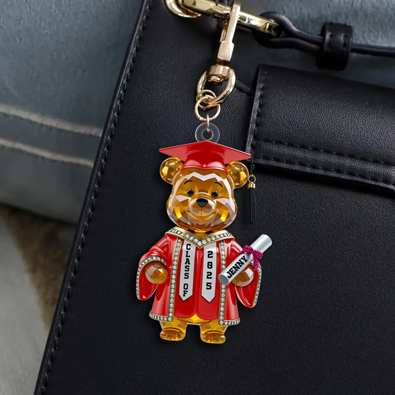 Personalized Cute Graduation Bear Gift Class of 2026 Student Achievement Celebration Keepsake Acrylic Keychain