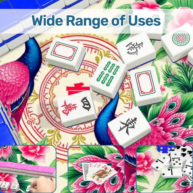 Vibrant Peacock and Blooming Flower Pattern Luxurious Art Style Elegant Table Game Accessory Mahjong Mat