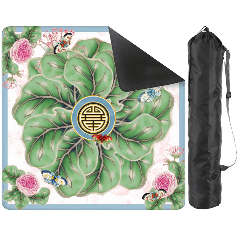 Lotus Leaf and Butterfly Pattern Elegant Art Style Prosperity Symbol Table Game Accessory Mahjong Mat
