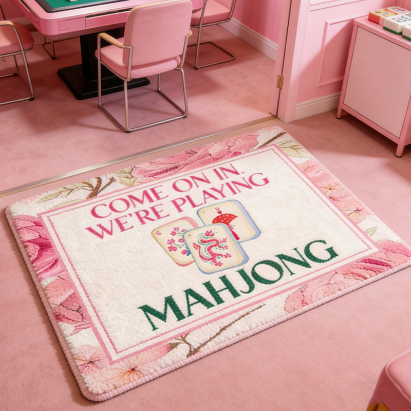 Floral Pattern Welcome Entrance Funny Game Night Invitation Mahjong Decorative Soft Indoor Floor Carpet Rug