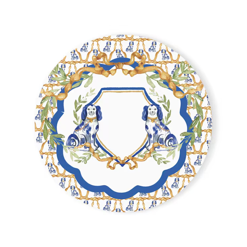 Elegant Blue White Dog Motif Bamboo Tile Pattern Decorative Table Protection Gift Mahjong Coaster