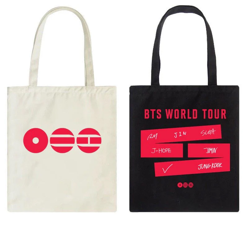 Kpop World Tour Members Names Print Reusable Shopping Concert Souvenir Gift Tote Canvas Grocery Bag