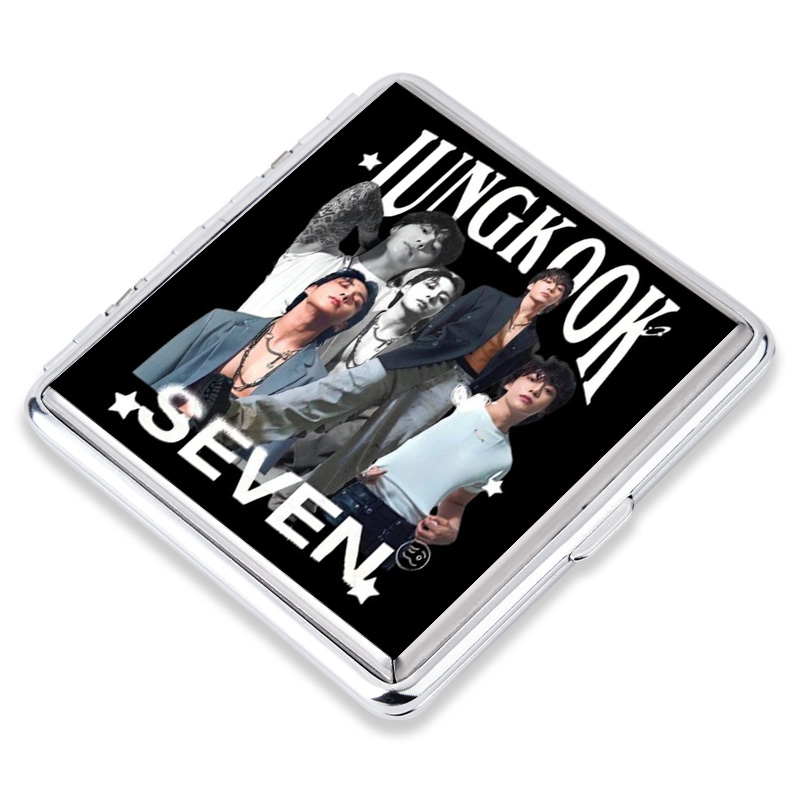 Jungkook K-pop Inspired Retro Collage Art Black and White Fan Gift Metal Cigarette Case