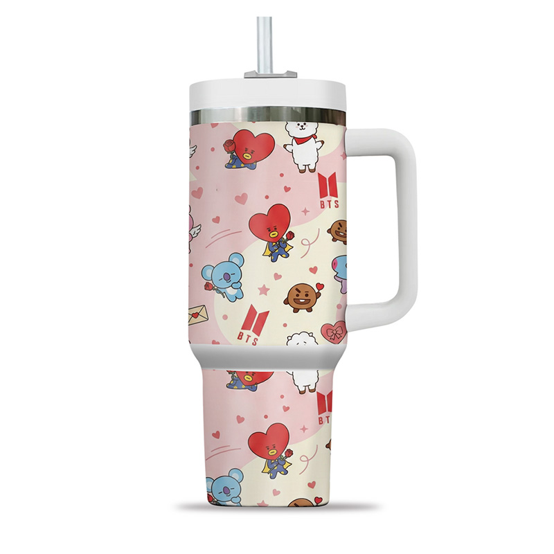 K-Pop Cartoon Characters Inspired Cute Colorful Heart Stars Pattern Stainless Steel Travel Mug Tumbler For Lovers & Fans