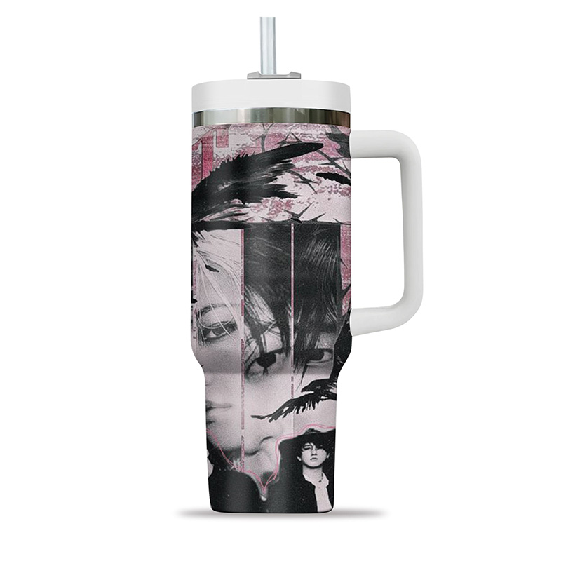 Kpop Inspired Artistic Black and Pink Aesthetic Collage Style Stainless Steel Travel Mug Tumbler