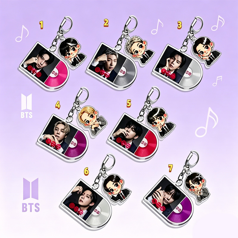 Kpop Inspired Album Disc Photo Card Cartoon Charm Collectible Music Lovers Accessory Gift Keychain