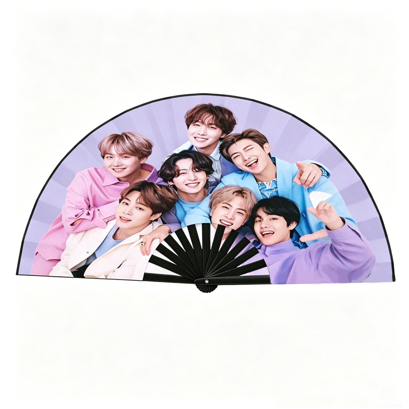 Kpop Inspired Seven Members Group Photo Purple Gradient Concert Souvenir Handheld Folding Fan