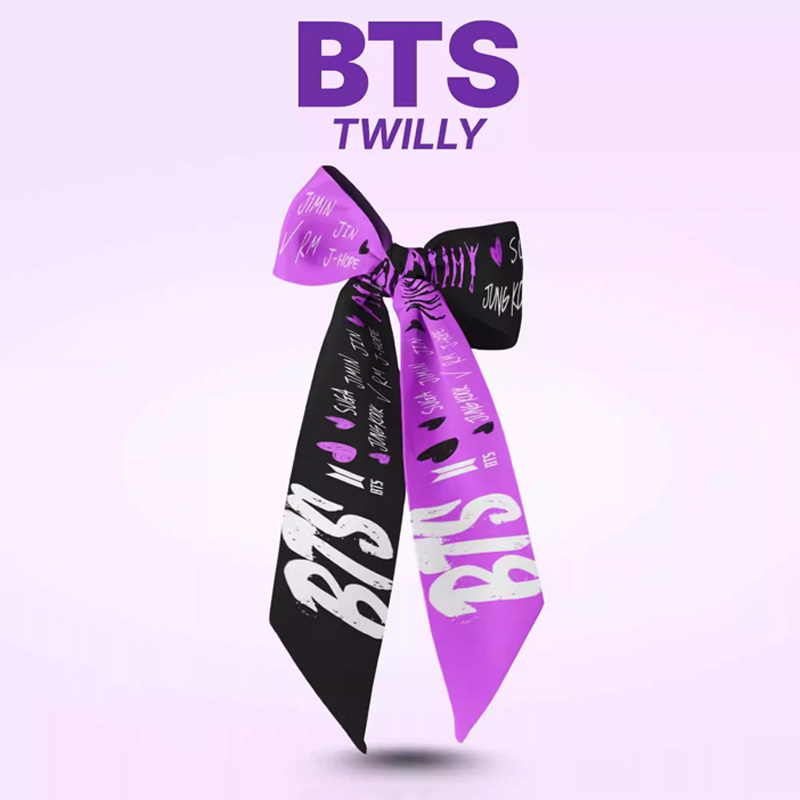 Kpop Inspired Purple Satin Silk Ribbon with Logo Concert Hair Accessory K-Pop Fans Gift