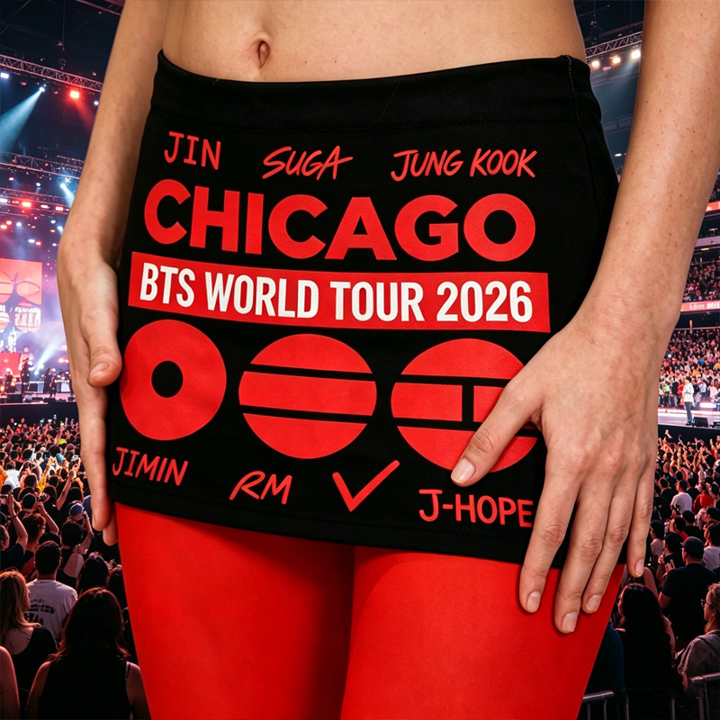 Personalized Kpop Inspired City World Tour 2026 Black Red Letter Print Bodycon Mini Skirt Fashion Outfit
